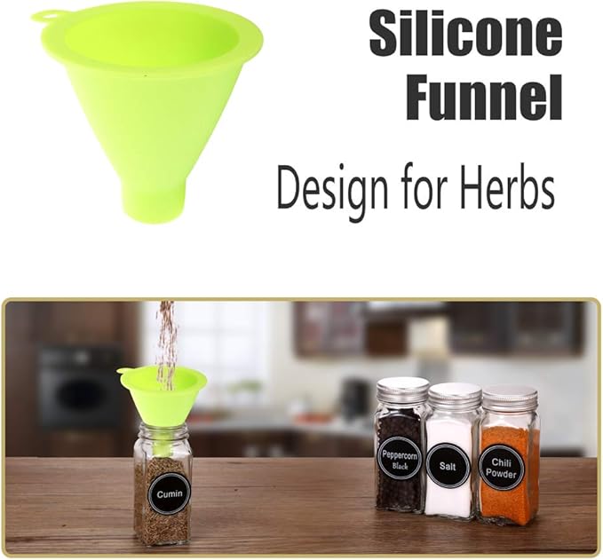 SWOMMOLY 66 Glass Spice Jars with 703 Spice Labels, Chalk Marker and Funnel Complete Set. 66 Square Glass Jars 4oz, Airtight Cap, Pour/sift Shaker Lid