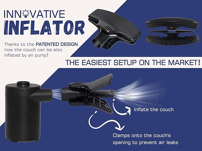 WEKAPO Inflatable Couch with Pump - Easiest Setup, Crazy Comfy & Ultralight - Blow up Lounger Chair Perfect for Hiking, Camping, Beach, Festivals - Lightweight Air Sofa for Relaxing Anywhere (Navy)