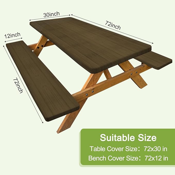 Picnic Table Cover with Bench Covers Camping Tablecloth with Storage Bag Windproof Waterproof Picnic Table Covers with Elastic for Camping