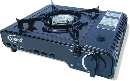 Sterno Portable Butane Stove - 9K/10K BTU Single Burner Stove, Outdoor & Indoor Use Butane Gas Burner with Carrying Case - Camping Cooktop for Tailgating, Outdoor Cooking, Catering, & Action Stations