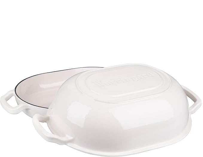 Enameled Cast Iron Sourdough Bread Oven, Dutch Oven, Loaf Cast Iron Bread Pan for Homemade Bread Baking, Meatloaf Pan with Lid, 7QT, White