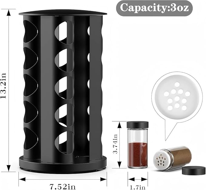 Rotating Spice Rack Organizer for Cabinet, Spice Racks Storage with 20 Jars, Spinning Spice rack for Kitchen Countertop, Spice Holder,Seasoing Storage Racks,Black