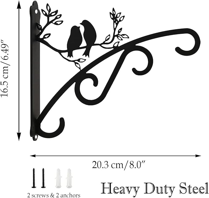 Heavy Duty Outdoor Hanging Plants Brackets, Plant Hangers with Wall Mounted Solid Steel Indoor Hooks, Basket Lantern/Light/Bird Feeder, Pack of 2 Garden Gifts Black (8 inch Black)