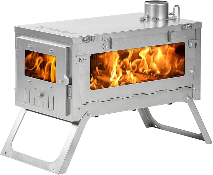 Camping Wood Stove Hot Tent Stove, POMOLY Ti 0.6 Portable Lightweight Titanium Stove for Hiking, Cooking, Heating (Stove Pipe 9.84ft / 3m)