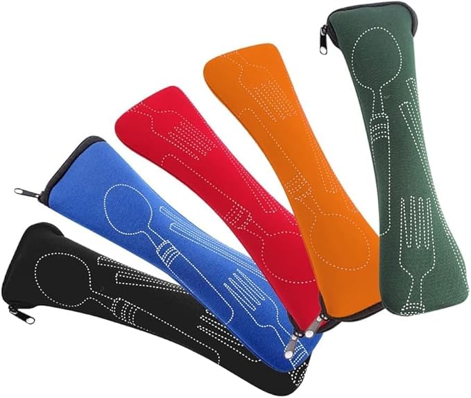 Black Portable Tableware Bag Outdoor Travel Camping Cutlery Pouch Storage Bag Flatware Tableware Dinnerware Carrying Case for Knife, Fork, Spoon, Tea Spoon, Chopsticks, Bottle Opener, Straws