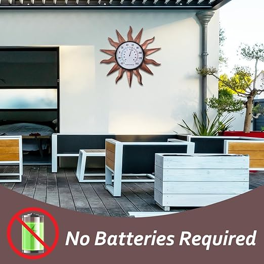 VEWOGITF 14" Sun Outdoor Thermometer, Retro Indoor Wall Thermometer No Need Battery, Metal Thermomter for Patio Garden Living Room Decor