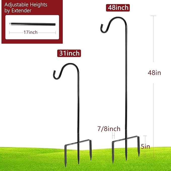 2 Pack Shepherd Hook 48 inch 1/2 inch Thick Use at Weddings, Hanging Solar Lights, Lanterns, Bird Feeders, Metal Hanger Hook. (Bronze, 48 inch) U.S. Patent.