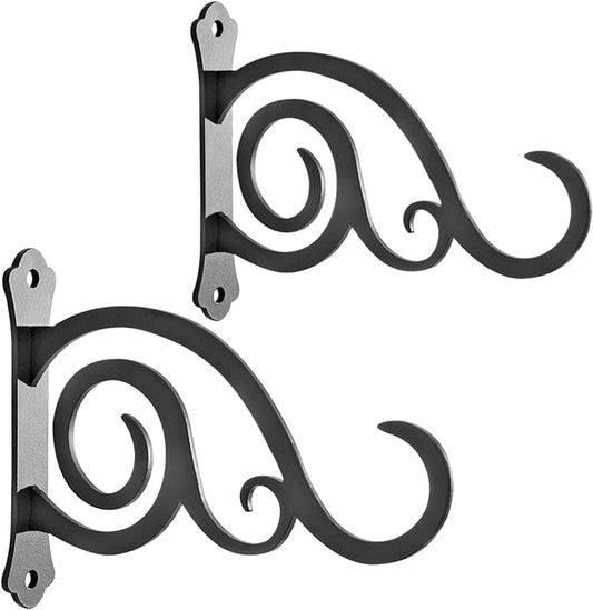 6-Inch Outdoor Indoor Decorative Iron Lantern Wall Hooks Hangers for Hanging Wind Chimes Hummingbird Feeders Candle Holders(Black, Set of 2)