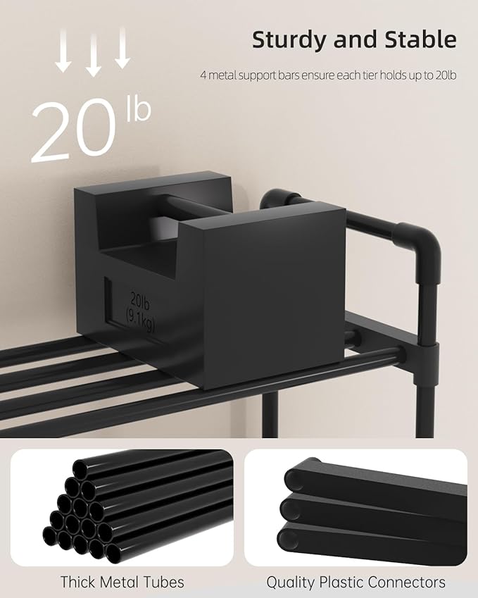 Metal Storage Shoe Rack,Large Capacity Shoe Organizer, Free Individual Assembly for 24-27 Pairs, for Entryway,Closet, Bedroom, Black (8 Tiers)