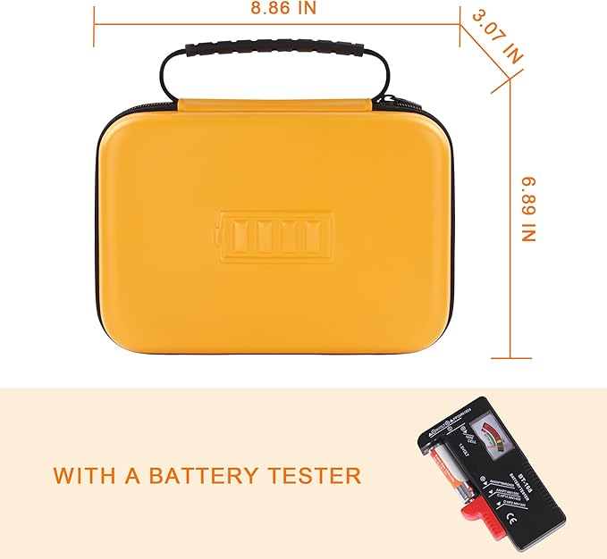 Battery Storage Case for AA AAA Button Cells, Battery Organizer Case, for 3 Batteries Variety Pack 88 Batteries Mesh Bag (Batteries Not Included) (YELLOW)