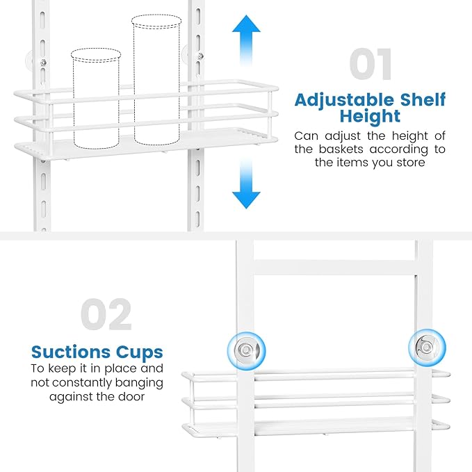 Adjustable 5-Tier Over the Door Pantry Organizer, Spice Rack, Narrow Hanging Shelf for Kitchen Storage and Organization (White)