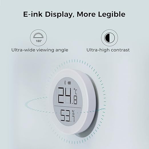Qingping Thermometer Hygrometer Sensor Works with HomeKit (Only Works with iOS), Wireless Indoor Temperature and Humidity Monitor with E Ink Display for Home, via Thread or Bluetooth