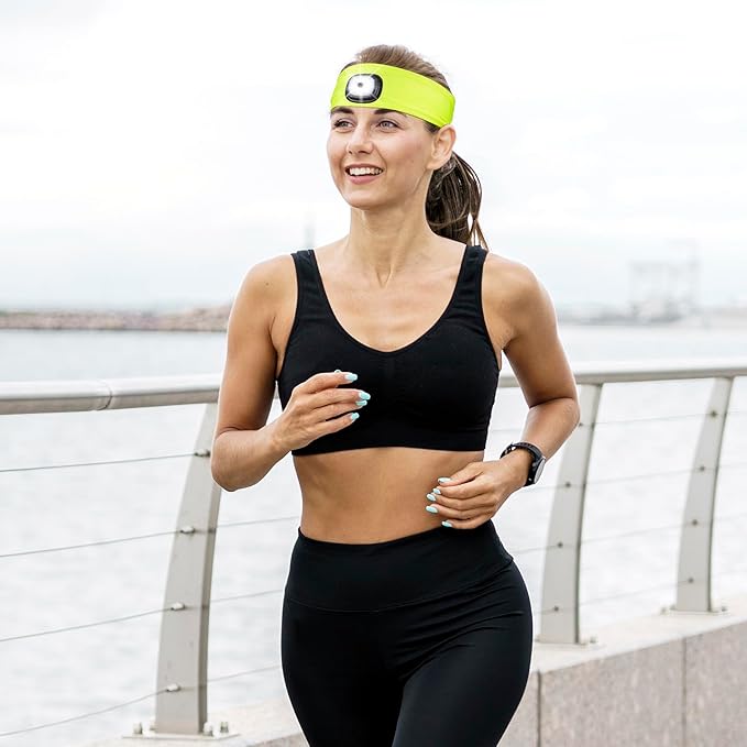 Etsfmoa Headband with LED Light,Sport Lighted Sweatband for Men and Women,Type C Rechargeable Outdoor Hairband