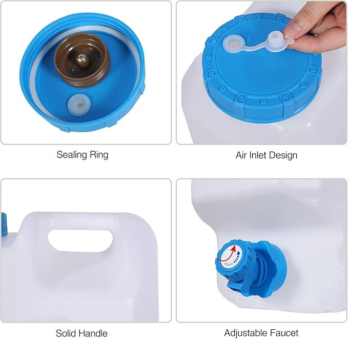 4 Gallon/15L Water Container with Spigot, Portable BPA Free Water Jug, Multifunction Water Tank for Camping Outdoor Hiking Picnic Supplies, 2 Pack