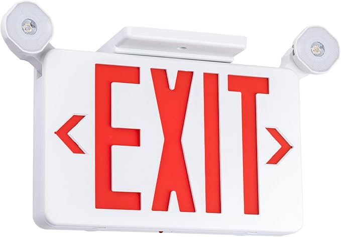 Gruenlich Red Exit Sign with Emergency Lights, 2 Adjustable LED Heads and Backup Battery, UL 924, AC 120/277V, Commercial Hardwired Exit Light for Business, 1 Pack