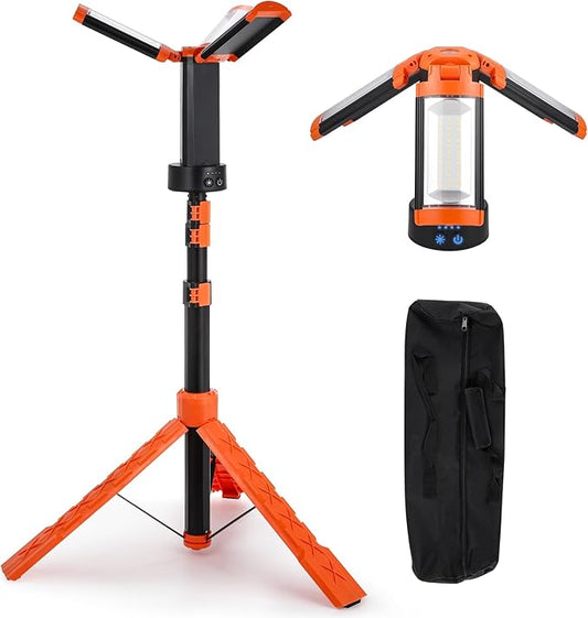 Rechargeable Work Light with Stand, Cordless Triple Work LED Lights, 9000mah Battery, 264-2562 Lumen, 3500-8000K, with Detachable Tripod, Storage Bag for Outdoor Work, Camping