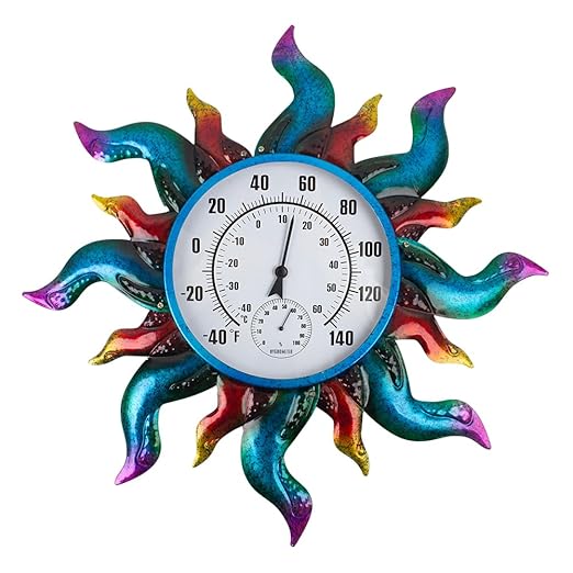 Large Outdoor Thermometer, 23" Metal Indoor Wall Thermometer, Colorful Sun-Shape Outside Thermometer for Patio Home Room Decor