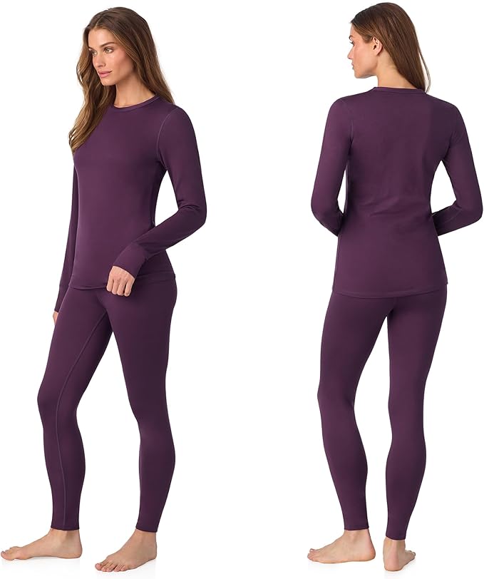 Cuddl Duds Womens Fleece Lined Thermal Base Layer Set – Long Sleeve Shirt & Leggings for Cold Weather – Lounge Set for Women