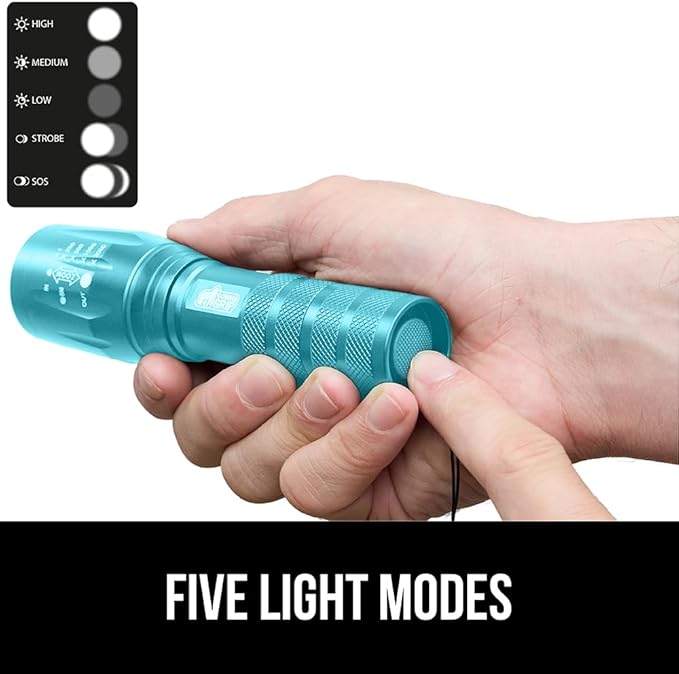GORILLA GRIP Powerful LED Tactical Flashlight, 750 FT High Lumens 5 Adjustable Modes, Water Resistant, Ultra Bright Flashlights, Small Mini Flash Light, Camping, Night Dog Walking, 2 Pack Turquoise
