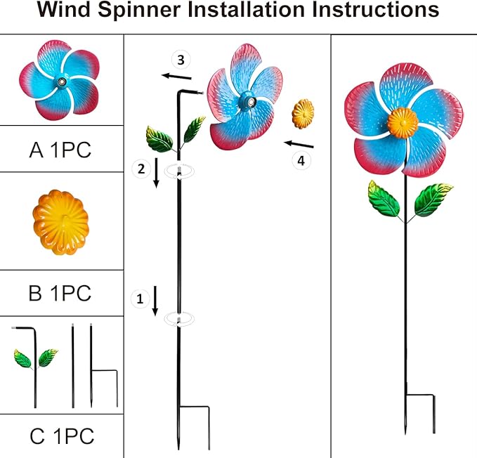 Garden Wind Spinners & Metal Wind Sculptures - Outdoor Windmill Decor with Vibrant Red & Blue, Yard Art for Patio Lawn Garden Ornament, Dynamic Wind Spinner Sculpture for Landscape 1Pack