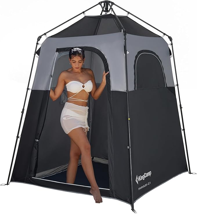 KingCamp Camping Shower Tent, Instant Portable Privacy Shelter, 1/2 Room Large Outdoor Toilet Tent with Floor, Water-Resistant, Windproof & Easy Setup for Beach, Camping & Hiking