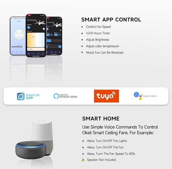 Roomratv Ceiling Fans with Lights,52 inch Smart Ceiling Fans with Dimmable LED Light Compatible with Google Home Alexa App Control(White Gold