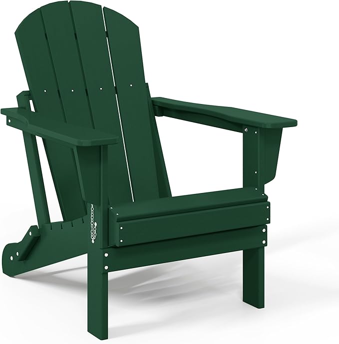 WestinTrends Malibu HDPE Outdoor Patio Folding Poly Adirondack Chair, Dark Green