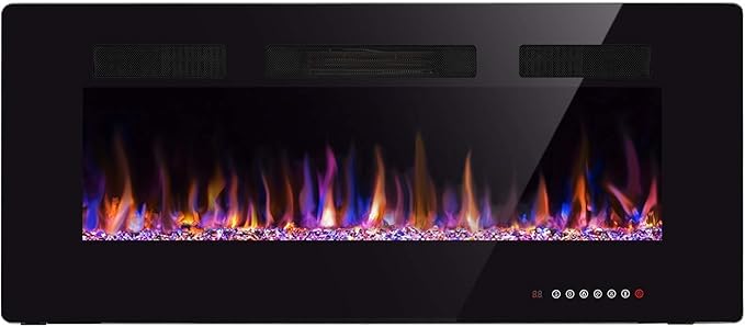 42" Fireplace in-Wall Recessed and Wall Mounted 1500W Heater and Linear Fireplace with Timer/Multicolor Flames/Touch Screen (Black)