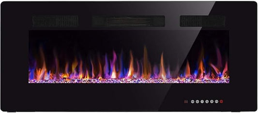 42" Fireplace in-Wall Recessed and Wall Mounted 1500W Heater and Linear Fireplace with Timer/Multicolor Flames/Touch Screen (Black)