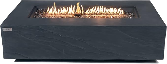 Elementi+ | Cape Town Gas Fire Pit Cast Concrete 56" Rectangular Fire Table, Outdoor Fire Pit Electronic Ignition | Canvas Cover, Fire Glass and Burner Lid Included | Dark Gray | Propane Gas