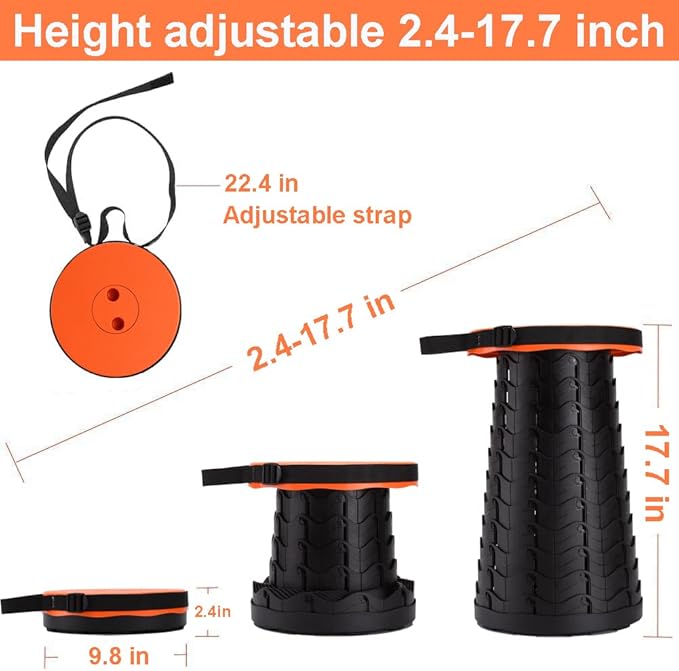 Fishboy Upgraded Collapsible Stool, 400lbs Max Weight, Lightweight But Sturdy, Portable Retractable Folding Telescoping Foldable Camping Stool for Adults Outdoor Fishing Hiking Gardening Travel BBQ