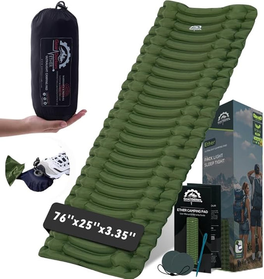 Gear Doctors Camping Pads Self Inflating Ultralight Apollo air 4.3-5.2 R Insulated Camping mats 1.5-3.3 in Must Haves Inflatable Foam air Sleep mat self Inflating air Mattress for Camping cot