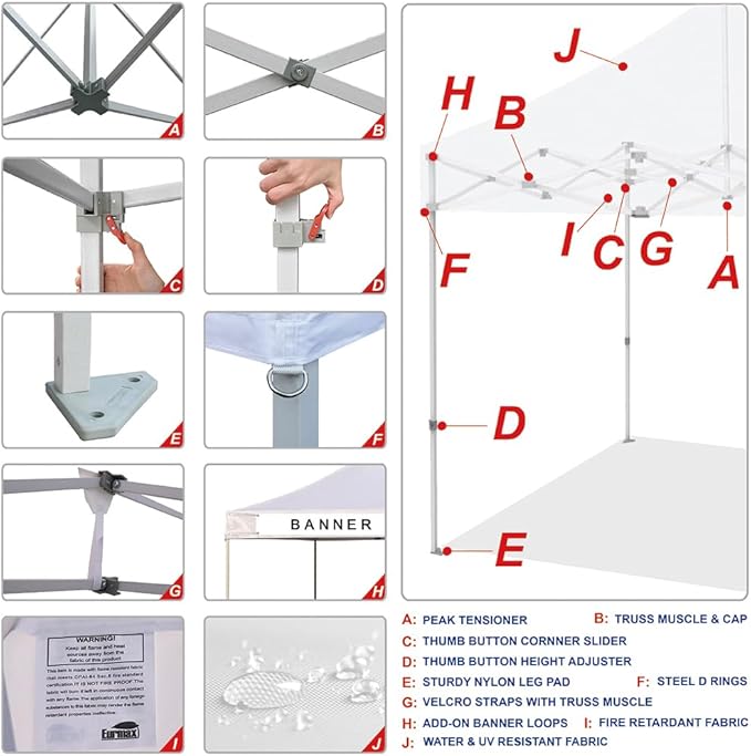 Eurmax USA 10 x 10 Pop up Canopy Commercial Tent Outdoor Party Canopies with 4 Removable Zippered Sidewalls and Roller Bag Bonus 4 Canopy Sand Bags & 24 Squre Ft Extended Awning(White)
