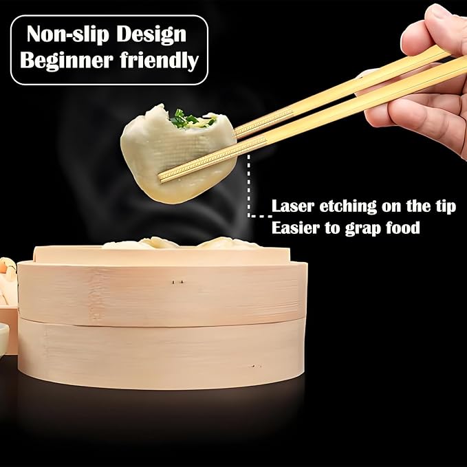 Metal Chopsticks Reusable 1 Pair Stainless Steel Travel Chopsticks Dishwasher Safe Square Lightweight Non-Slip Chop Sticks with case (Golden Bull Head Boho)