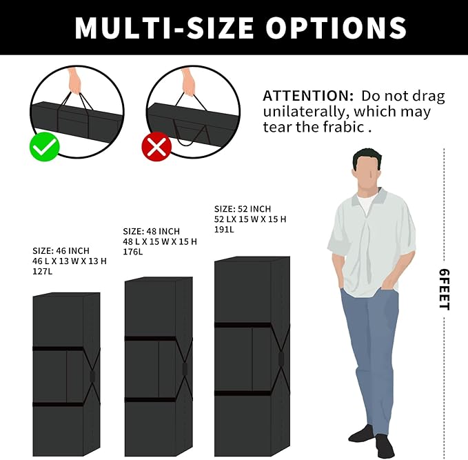 52 Inch Large Duffle Bag for Travel Camping Sport Equipment Storage Bag with 2-way Lockable Zippers(Black 52inch 2Pack)