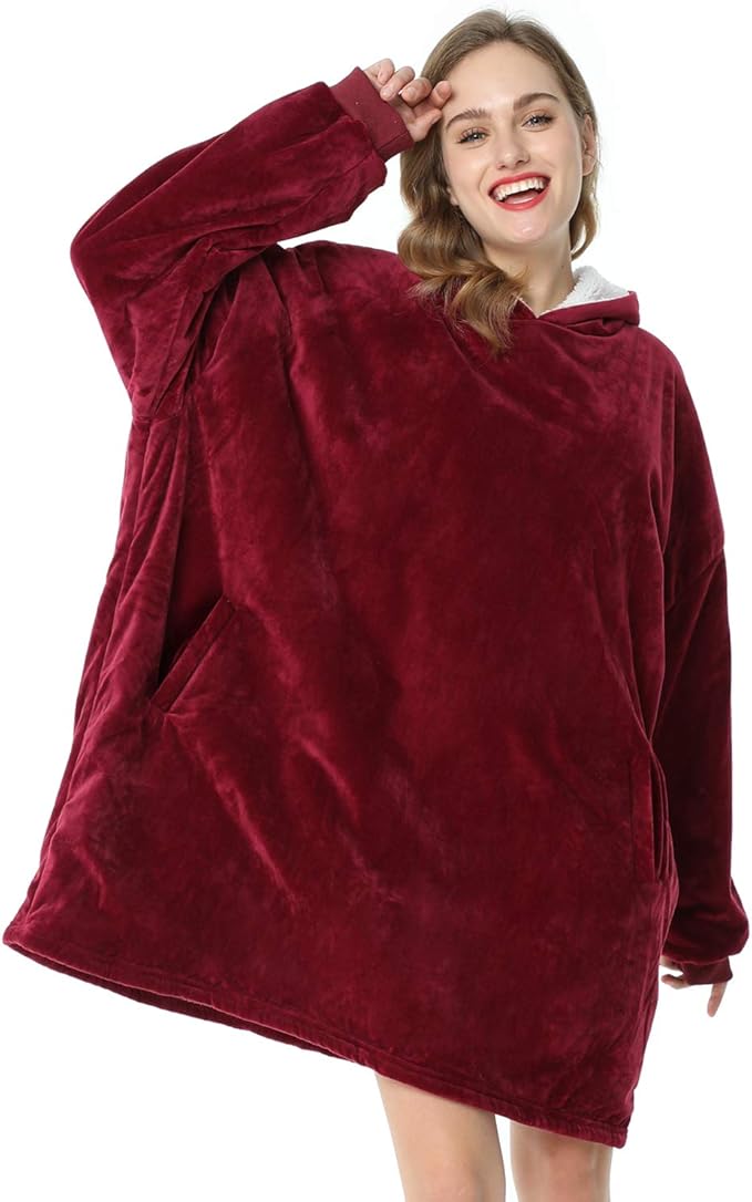 LetsFunny Blanket Hoodie,Oversized Wearable Sherpa Fleece Blanket Sweatshirt,Super Soft Warm Cozy with Giant Pocket,Gifts for Women Men Adults Teenagers Kids, One Size Fits All