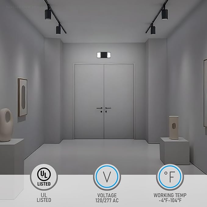 TORCHSTAR LED Emergency Lighting, Commercial Emergency Lights with Battery Backup, UL Listed, Two Square Heads, AC 120/277V, Hardwired Exit Light Fixtures for Business, Black, Pack of 4