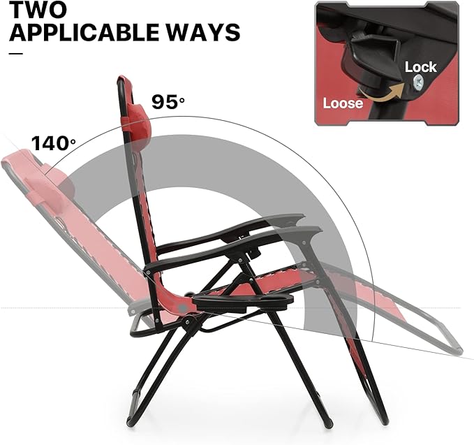 MoNiBloom 3PCS Leisure Chairs Table Set Outdoor Furniture Zero Gravity Chairs Recliner Adjustable Folding Lounger for Pool Patio Camping Yard Beach Vacation, 330lbs Capacity, Maroon