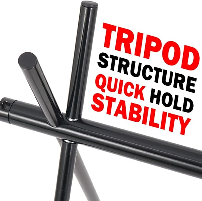 Foldable Tripod Camping Hanging Rack - 4 Hooks Outdoor Cookware Storage Portable, Outdoor Camping Folding Rack (Large)