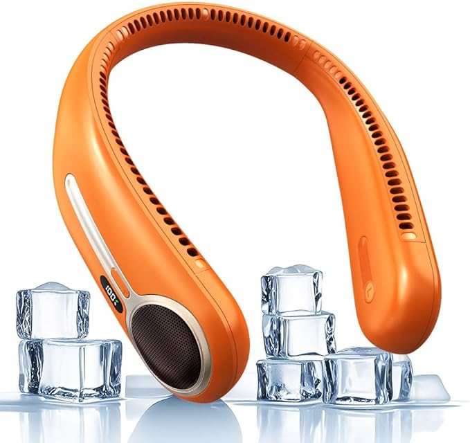 Portable Neck Fan,Gift Ideas,Personal Wearable Bladeless Fan,360° Cooling,LED Display,4-Speeds,6000mAh Rechargeable,Powerful Wind,Outdoor Travel Camping,Birthday Gifts for Men Women Dad Mom (Orange)