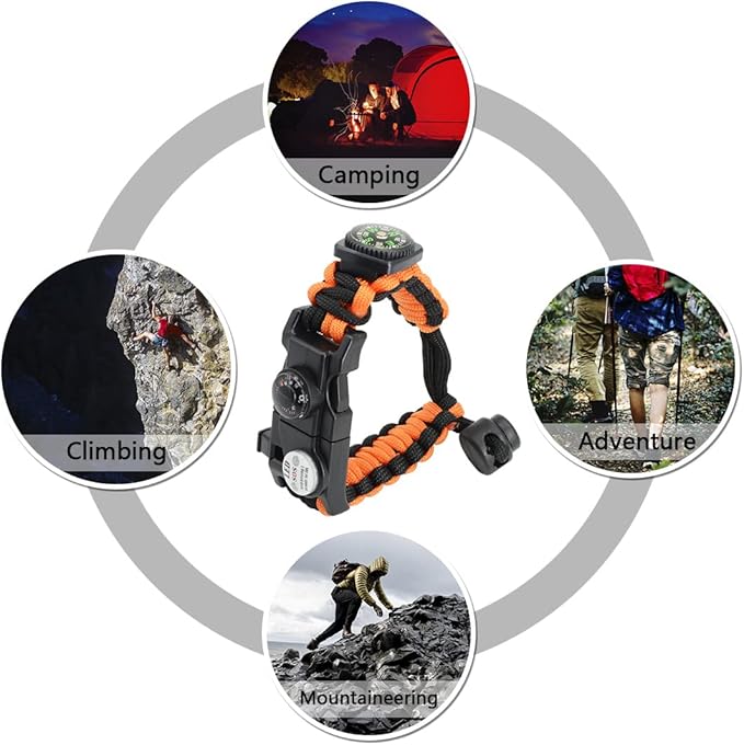 20 in 1 Survival Paracord Bracelet Adjustable Gear Kit with SOS LED Light, Fire Starter, Bigger Compass, Survival Whistle, Perfect for Camping, Hiking, Fishing