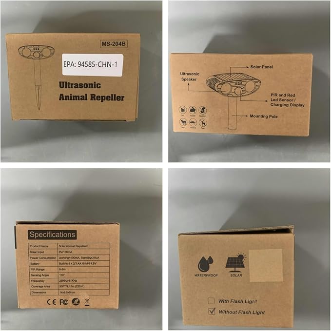 2025 Upgraded Solar Animal Repellent,4 Pack Cat Repellent Outdoor with Motion Sensor & Flashing Light,Ultrasonic Control for Squirrel Deer Raccoon Rabbit Skunk Dog Coyote Deterrent for Yard Garden