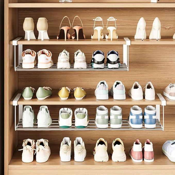 Expandable Shoe Rack Organizer - Adjustable Shoe Rack & Under Cabinet Shelf - for Shoe or Clothing Storage and Organization, Under Shelf Storage (Stainless,4Pcs)