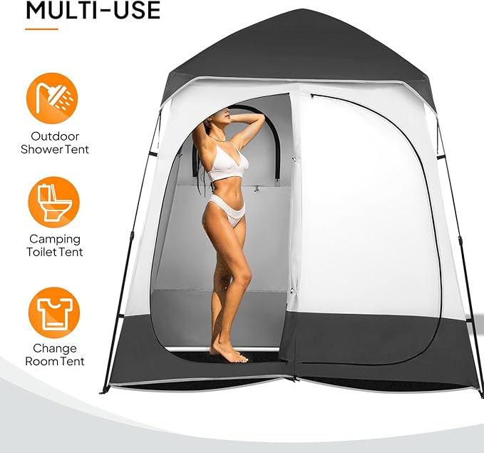 VINGLI 2 Room Shower Tent, 7.5 FT Instant Pop Up Shelter with Carrying Bag, Privacy Changing Room Tent,Perfect for Portable Toilet, Camping, Dressing, Outdoor Indoor, Easy Set Up