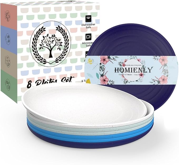 Homienly Dessert Plates Set of 8 Small Wheat Straw Plate Set, Side Dish Appetizer Plates for Kitchen Unbreakable Snack Plate for Kids Mini Dinner Plate for Snack,5.7 Inch(Island Series)