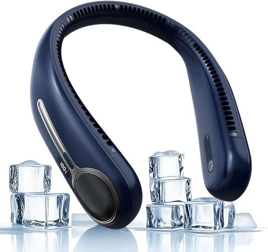 Portable Neck Fan,Gift Ideas,Personal Wearable Bladeless Fan,360° Cooling,LED Display,4-Speeds,6000mAh Rechargeable,Powerful Wind,Outdoor Travel Camping,Birthday Gifts for Men Women Dad Mom (Blue)