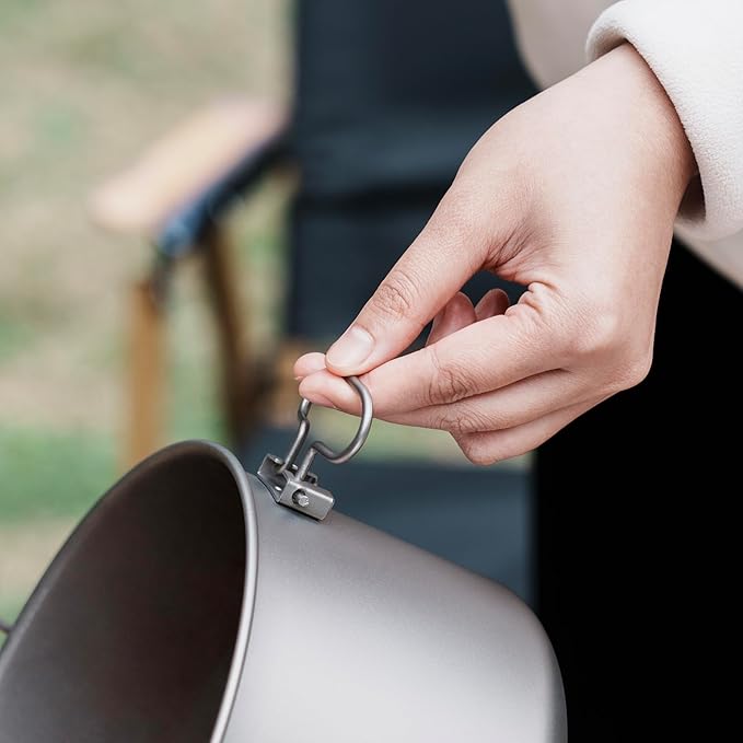 iBasingo 1.3L (1300ml) Titanium Pot with Lid Lightweight Backpacking Cook Pot for Solo Camping, Hiking & Backpackers, Portable Camping Cookware with Measurement Marks Ti2043C