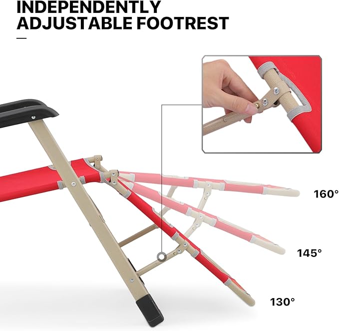 MoNiBloom 3-Position Folding Reclining Patio Chair Set of 2, Patio Lounger Folding Chairs with Adjustable Backrest and Headrest for Backyard Poolside Lawn, 330lbs Capacity