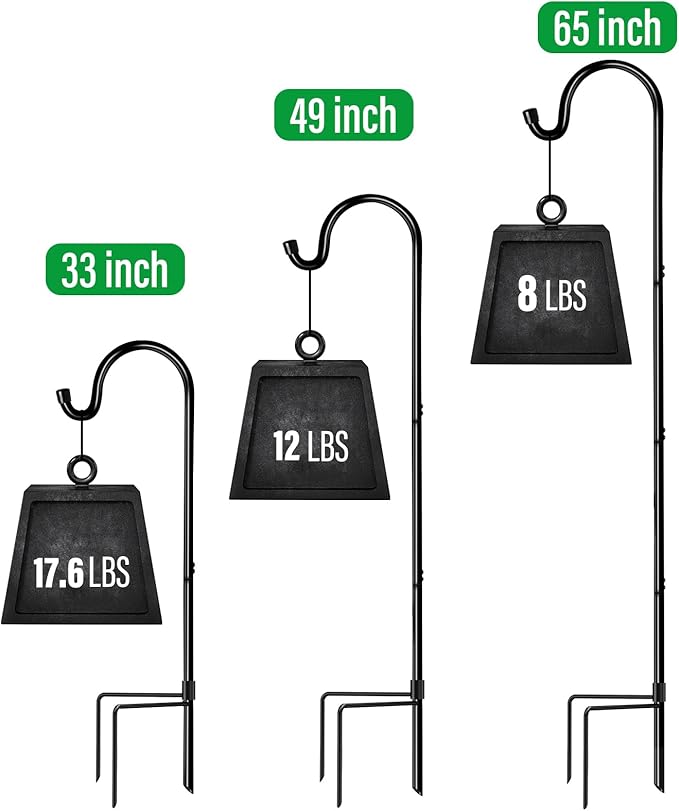 GOFORWILD Shepherd Hook 4 Pack Black, 33 inches Tall, Made of Premium Metal for Garden Decor, Plant Hanger, Lantern Hook, Solar Light Hanging, 7012