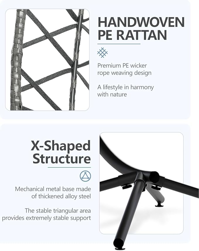 SWITTE Hanging Egg Chair with Stand, Outdoor Swing Egg Chair with Footrest, Patio Hammock Chair with Cushion for Garden Backyard-Dark Grey